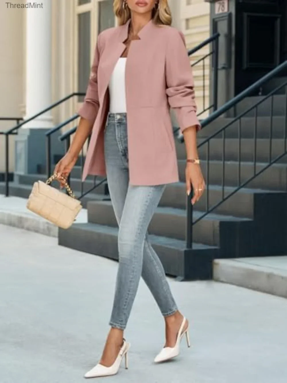 Cicy Bell Womens Casual Business Blazer Long Sleeve Open Front Notch Jacket